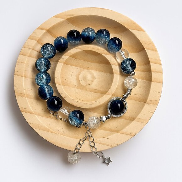 Elegant Blue and Silver Beaded Bracelet - Picture 2 of 2